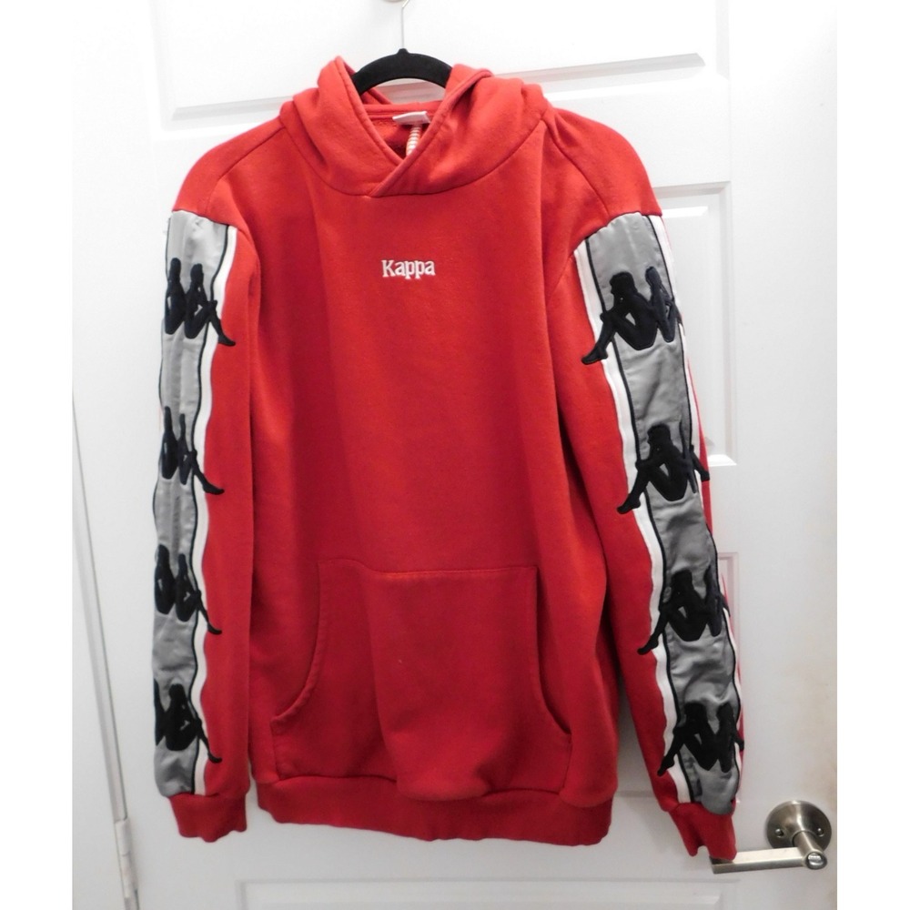 Kappa Bzaliab Red Hoodie Gray Black Omni Taping on Sleeves sz M